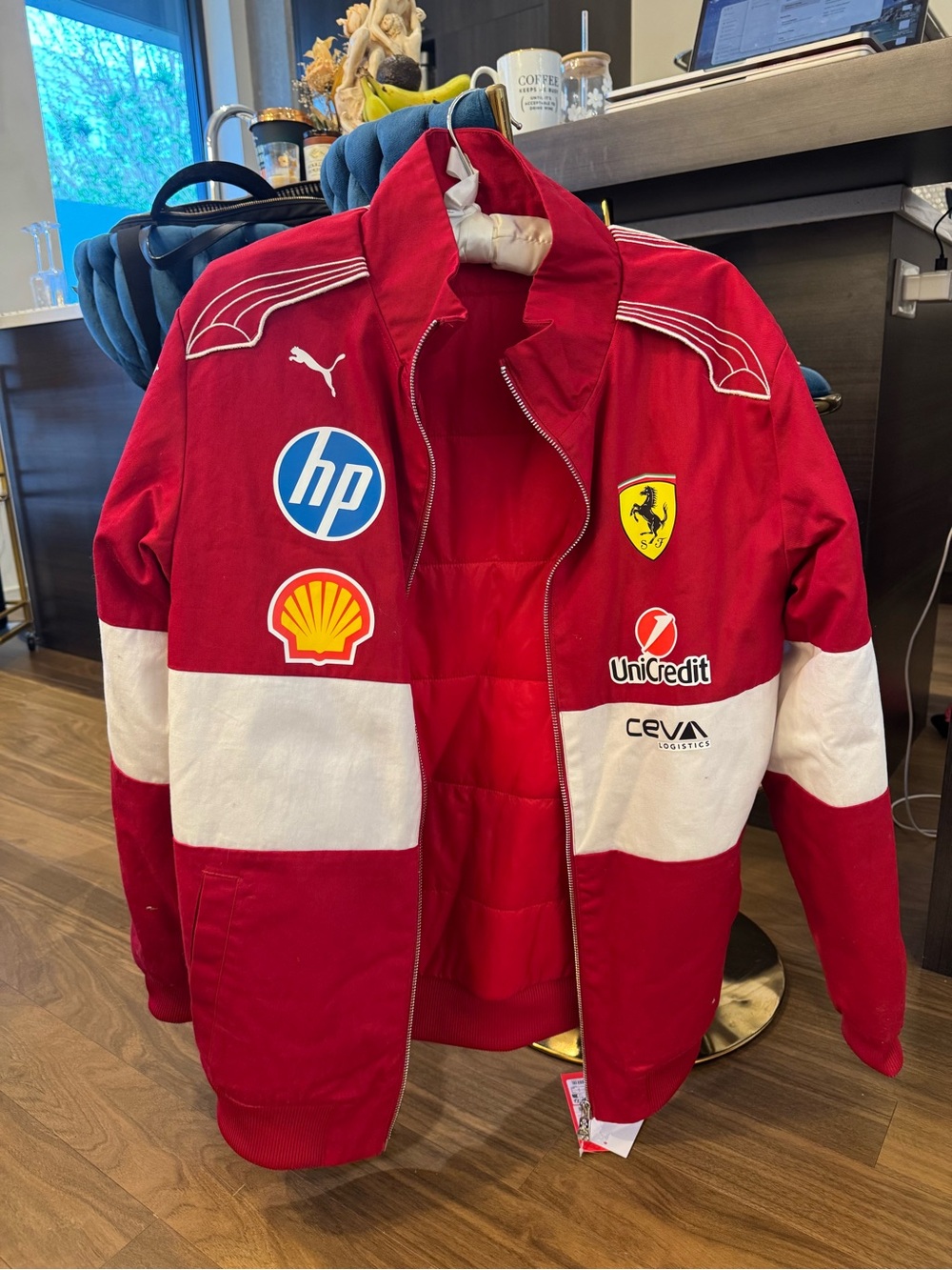 Puma Red and White Ferrari Racing Jacket with Sponsor Patches